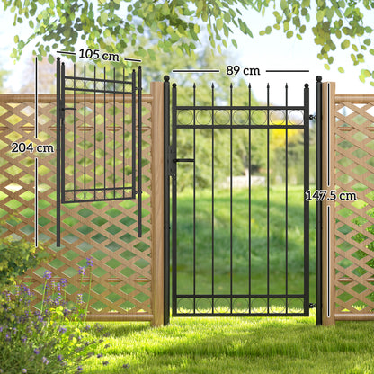 Outsunny Galvanised Steel Garden Gate, Outdoor Fence Gate Security Barrier with Lock, Keys and Handle, Outdoor Entrance Way Door with Classic Finials, 105 x 204 cm, Black--ChewyGames-ChewyGames