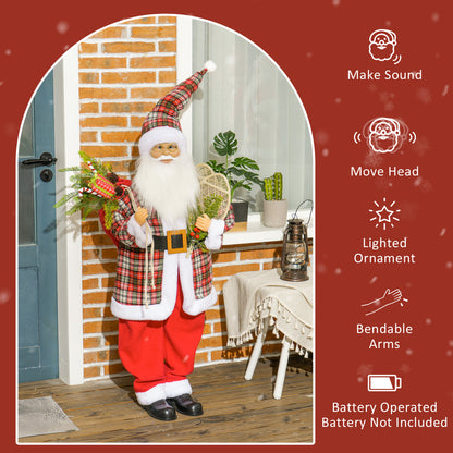 HOMCOM 120cm Animated Santa Claus Figure, with Sound and Lights - Red/Green