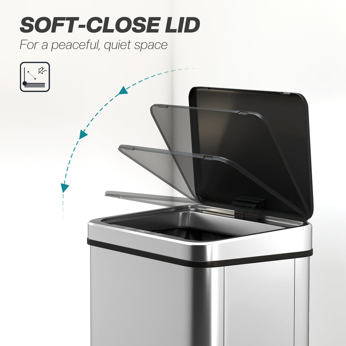 HOMCOM 50L Sensor Bin with Soft-Close Lid, Stainless Steel Automatic Touchless Motion Sensor Kitchen Bin, Silver Tone