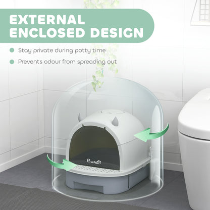 PawHut Enclosed Cat Litter Box w/ Pull-Out Drawer, Scoop, Deodorising Bags for Odour Control, Privacy, Portable, Easy to Clean