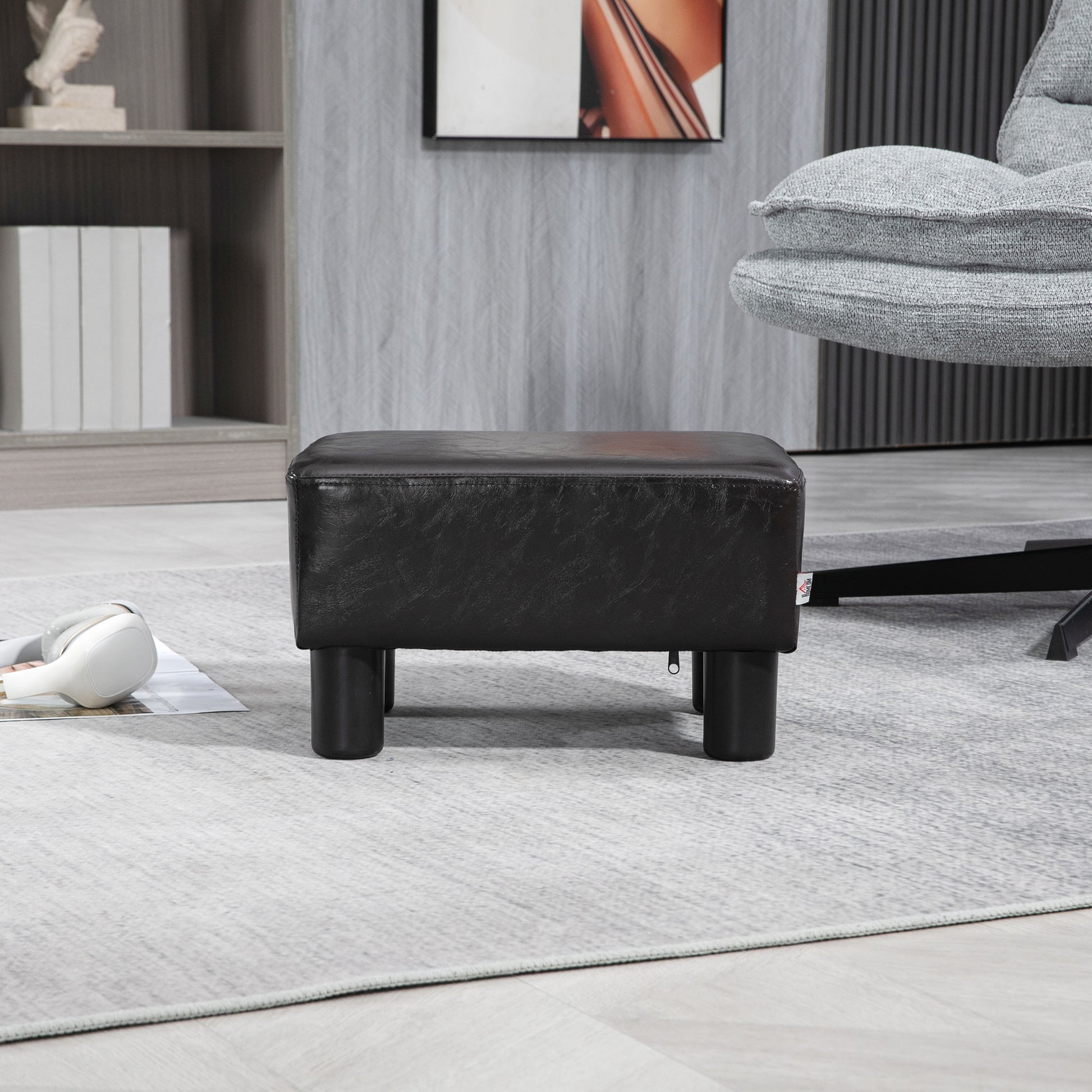 HOMCOM PU Leather Footstool Ottoman Cube with 4 Plastic Legs, Brown--ChewyGames-ChewyGames