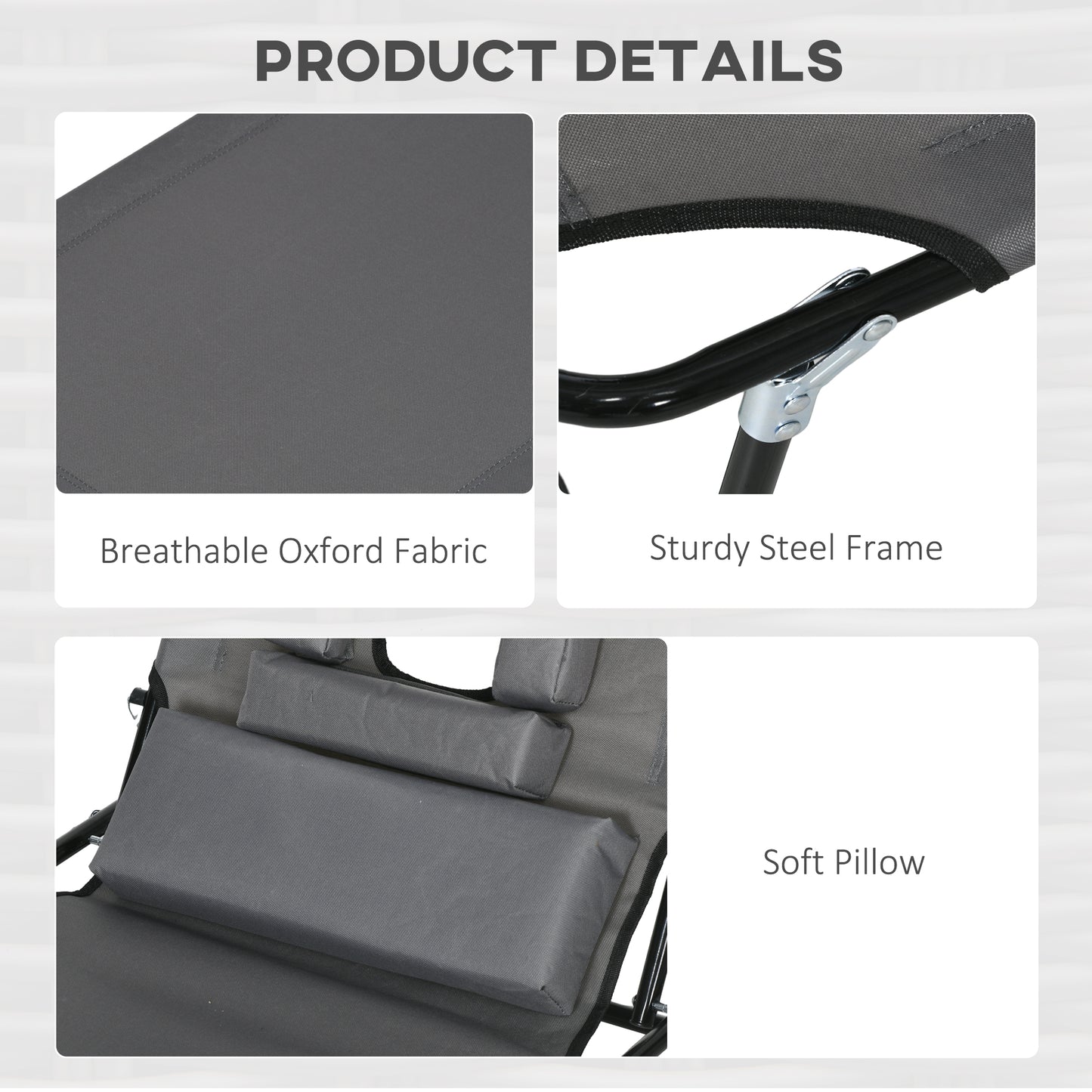 Outsunny Folding Sun Loungers Set of 2 with Face Hole, 4-Position Adjustable Backrest Garden Recliner Chairs Sunbeds, Outdoor Lounge Chairs with 600 D Oxford Cloth Seat, Pillow for Beach, Dark Grey