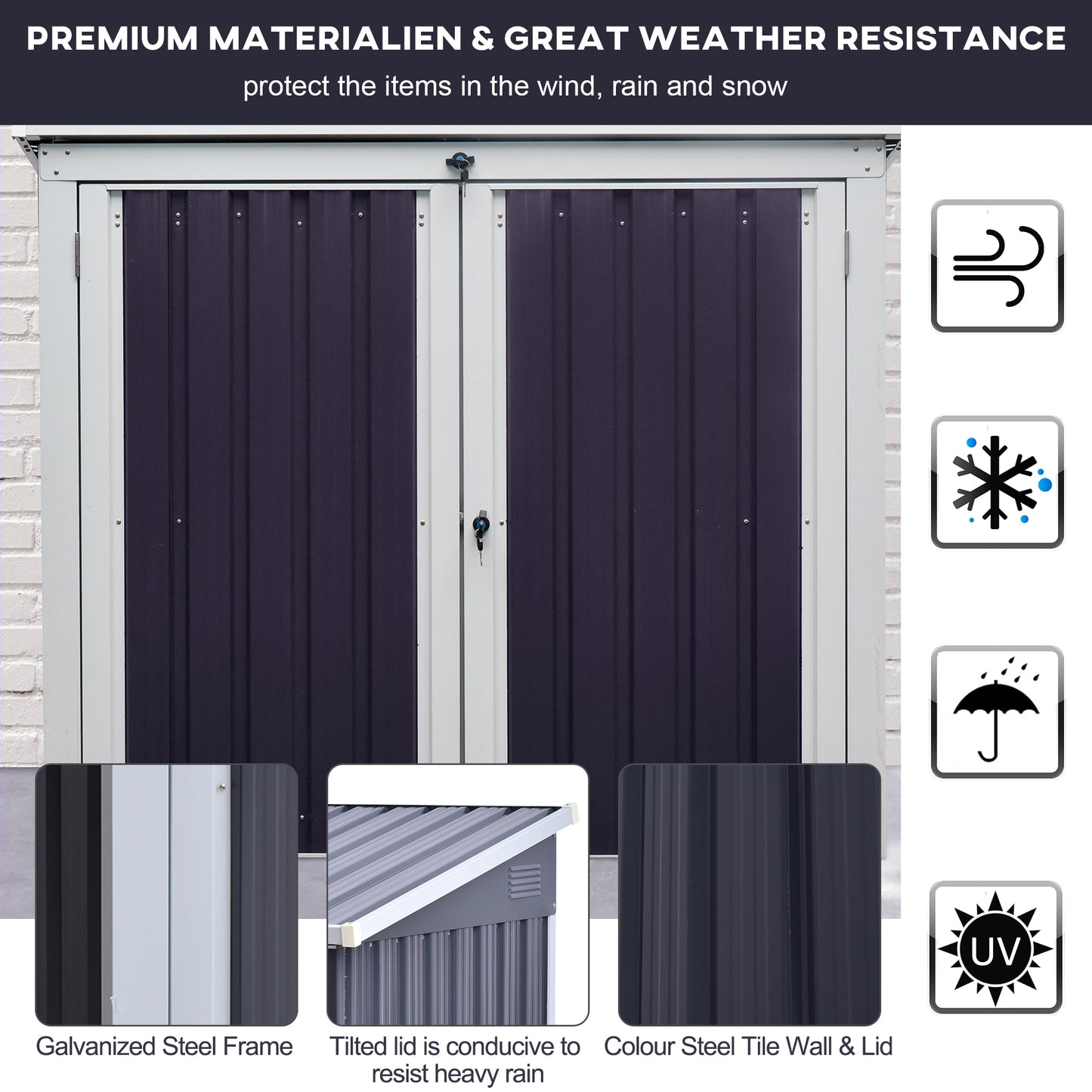 Outsunny 3.2 x 5.1ft Corrugated Steel Two-Bin Storage Shelter - Black