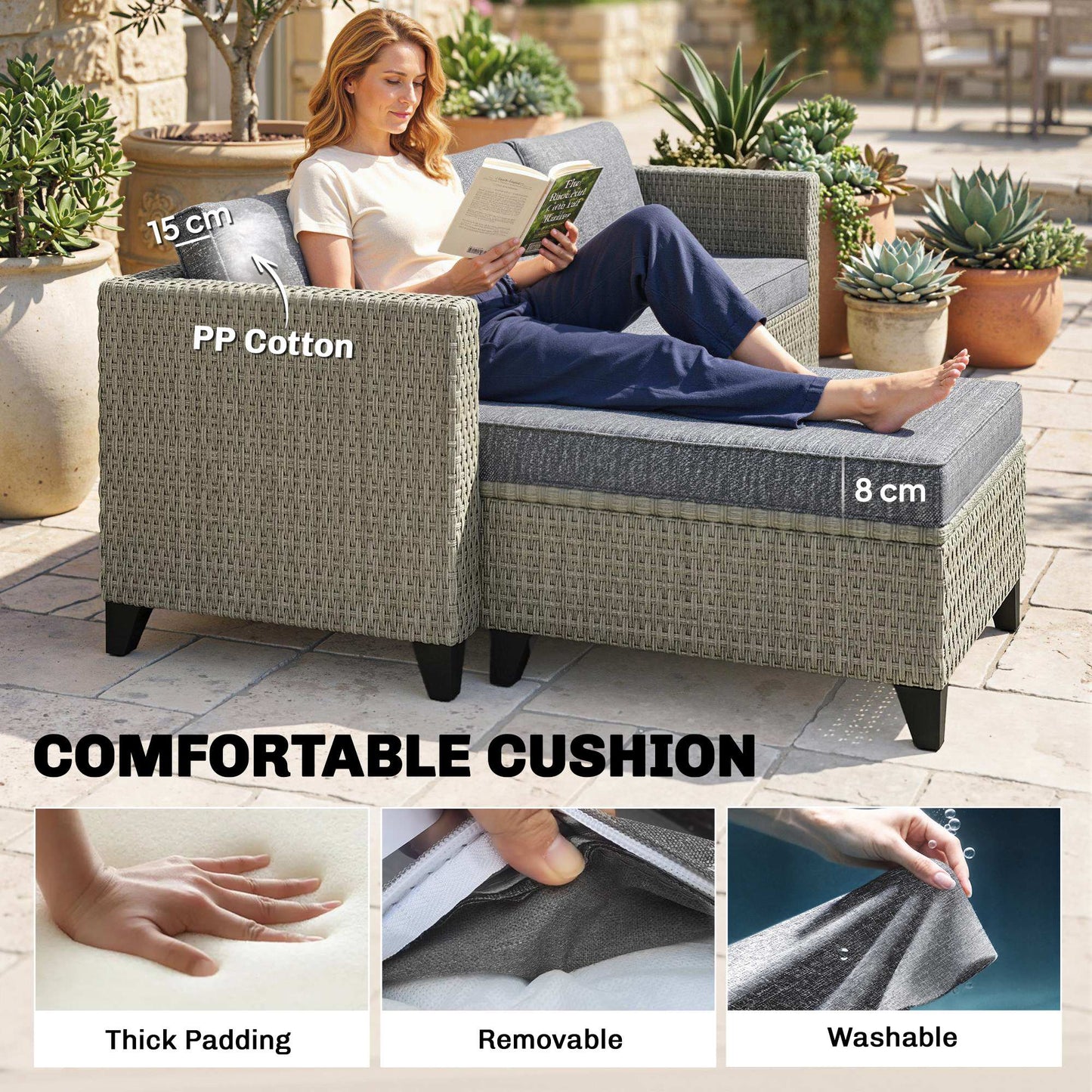 Outsunny 5-Piece Rattan Patio Furniture Set with Corner Sofa, Footstools, Coffee Table, for Poolside, Dark Grey