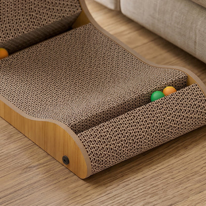 PawHut Cat Scratching Board Wall Mounted Cat Scratcher Corrugated 3 Toy Balls 39 x 23.5 x 57.5 cm Brown