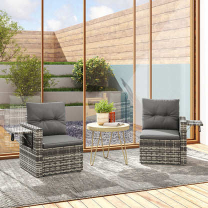 Outsunny 2 Seater Rattan Garden Sofa Outdoor Loveseat with Hidden Side Trays and Cushions for Patio Balcony, Dark Grey