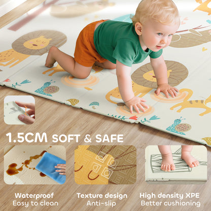AIYAPLAY Animal-Themed Baby Plat Mat Double Sided, Foldable, Water-Resistant for Outdoor/Indoor, 177 x 146 x 1.5cm--ChewyGames-ChewyGames
