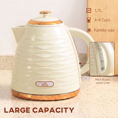 HOMCOM 3kW Rapid Boil Honeycomb Kettle - Cream White