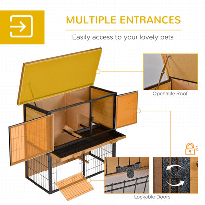 PawHut Guinea Pig Hutch Rabbit Hutch Wood-metal Elevated Pet House Bunny Cage with No-Leak Tray Ramp Openable Roof Outdoor 89.5 x 45 x 81cm Light Yellow--ChewyGames-ChewyGames