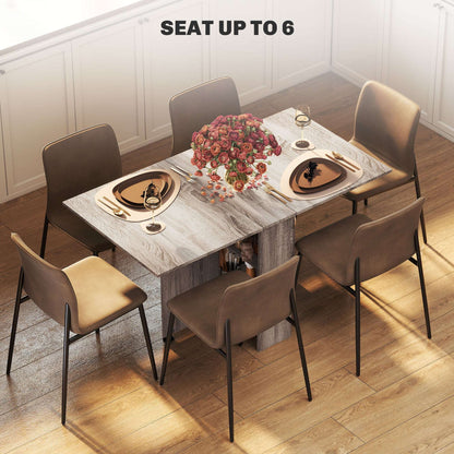 HOMCOM 80-140 cm Folding Dining Table for 4-6 People, Drop Leaf Table with 2-Tier Shelves, Rolling Casters, for Small Spaces, Kitchen, Flat, Dining Room, Grey