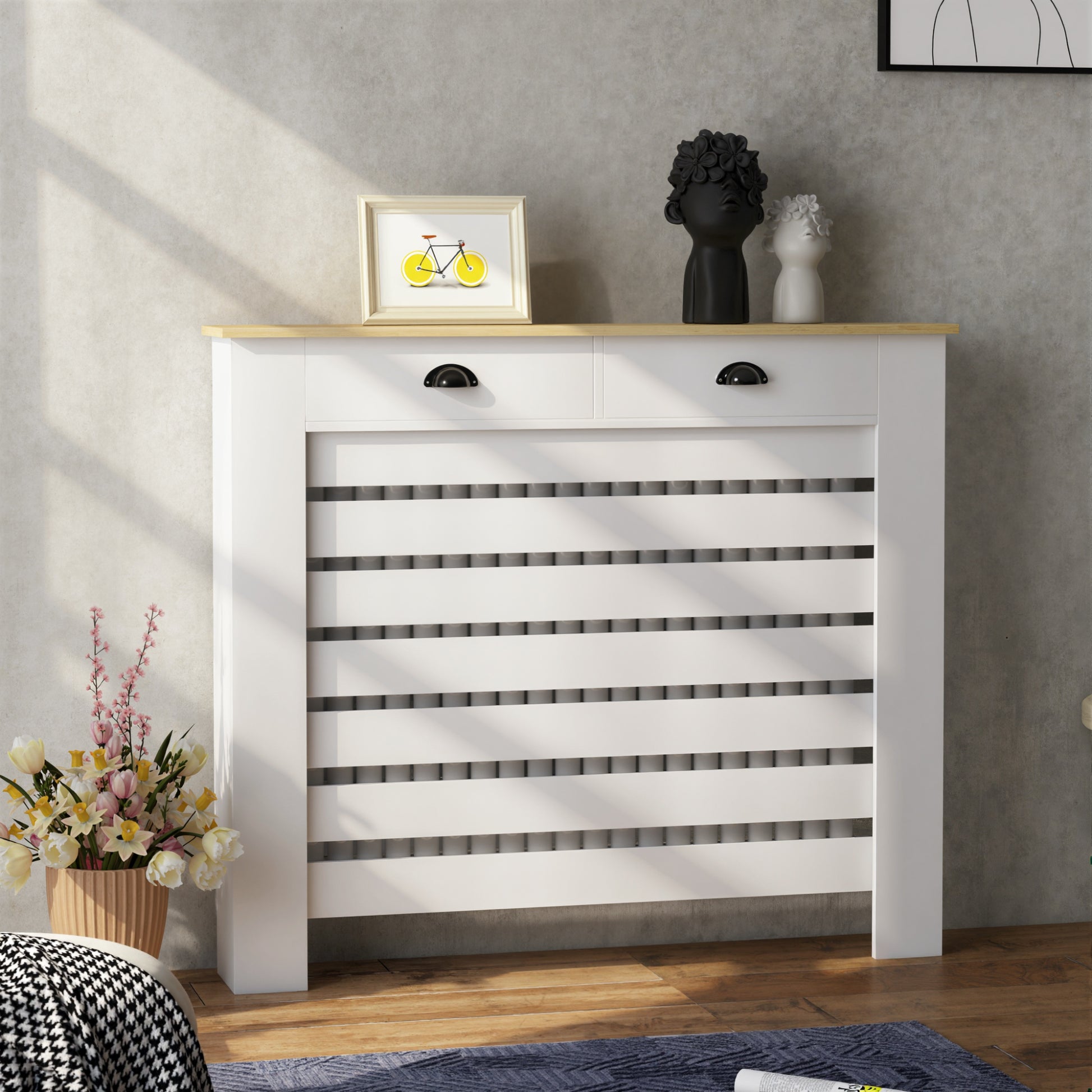 HOMCOM 95.5H x 111Wcm Radiator Cover, with Drawer - White--ChewyGames-ChewyGames