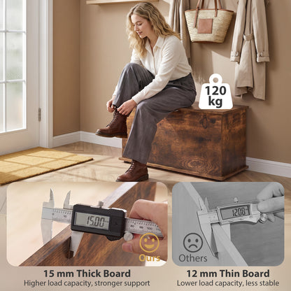 HOMCOM Storage Chest, 102L Blanket Box, Shoe Bench Safety Hinged Lid, Bed End Bench for Bedroom, 80 x 40 x 45cm, Rustic Brown