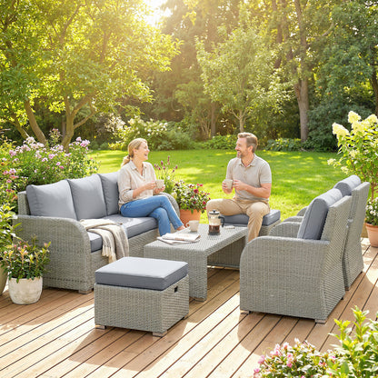 Outsunny Six-piece Rattan Garden Furniture Set with Reclining Armchairs - Dark Grey
