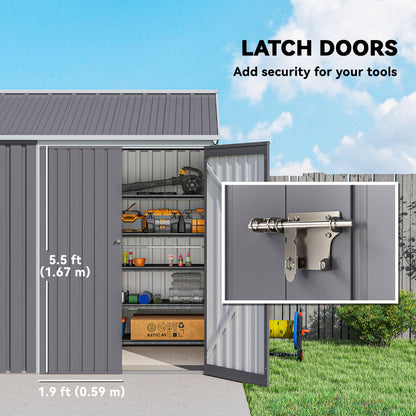 Outsunny 8 x 6 ft Galvanised Garden Shed, Outsoor Metal Storage Shed with Double Doors Window Air Vents, Grey