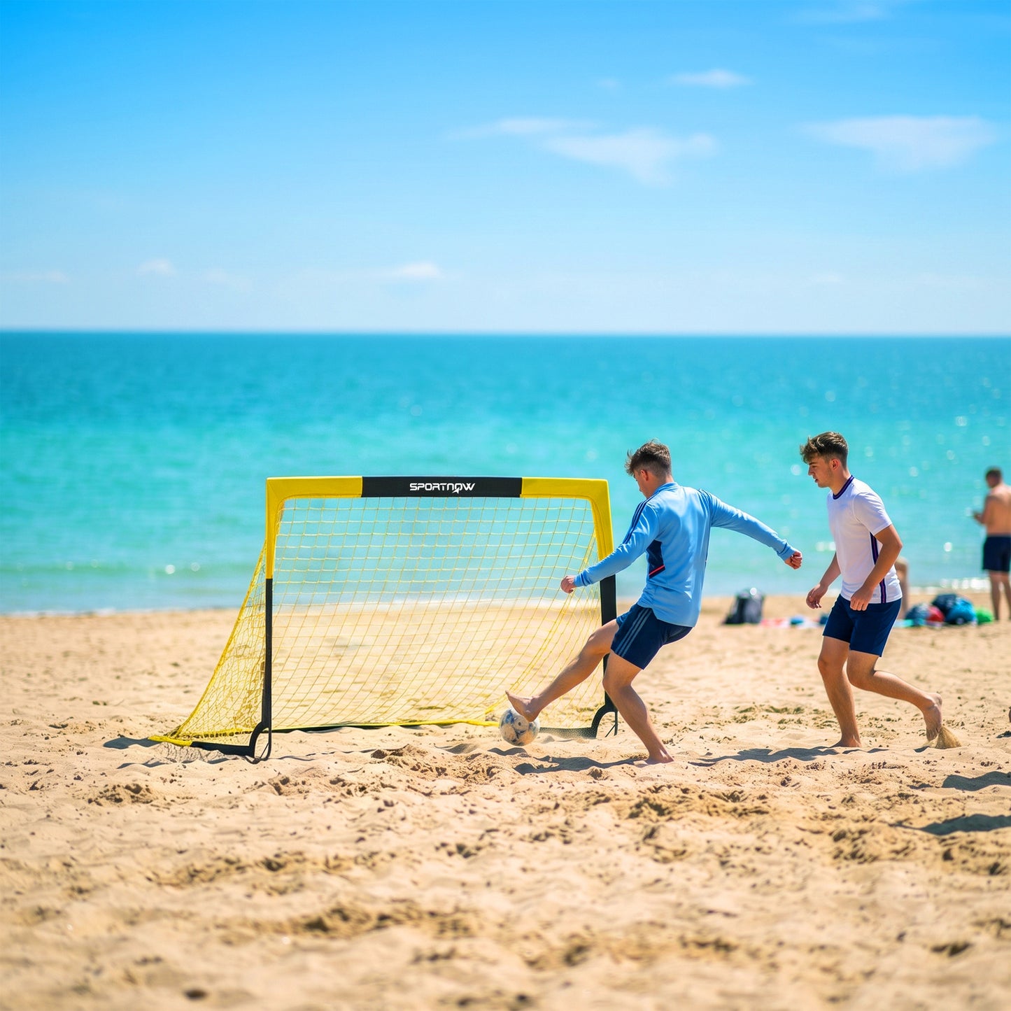 SPORTNOW Pop Up Football Goal, Portable Folding Football Net with Carry Bag, 4 U-Shaped Ground Stakes, Fibreglass Pole