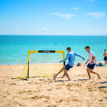 SPORTNOW Pop Up Football Goal, Portable Folding Football Net with Carry Bag, 4 U-Shaped Ground Stakes, Fibreglass Pole