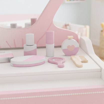 AIYAPLAY Kids Vanity Table, Portable Dressing Table with Lights, Mirror, Drawer, Accessories, Gift for 3-6 Years