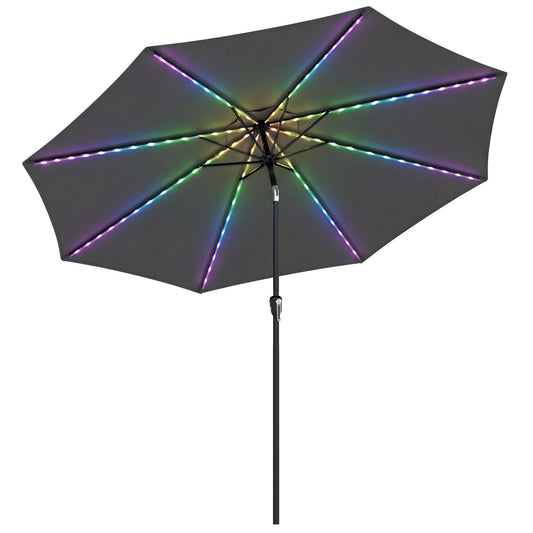 Outsunny 3 m Garden Parasol Umbrella with 112 Solar Powered LED Lights, Patio Umbrella with Crank Handle, Grey--ChewyGames-ChewyGames