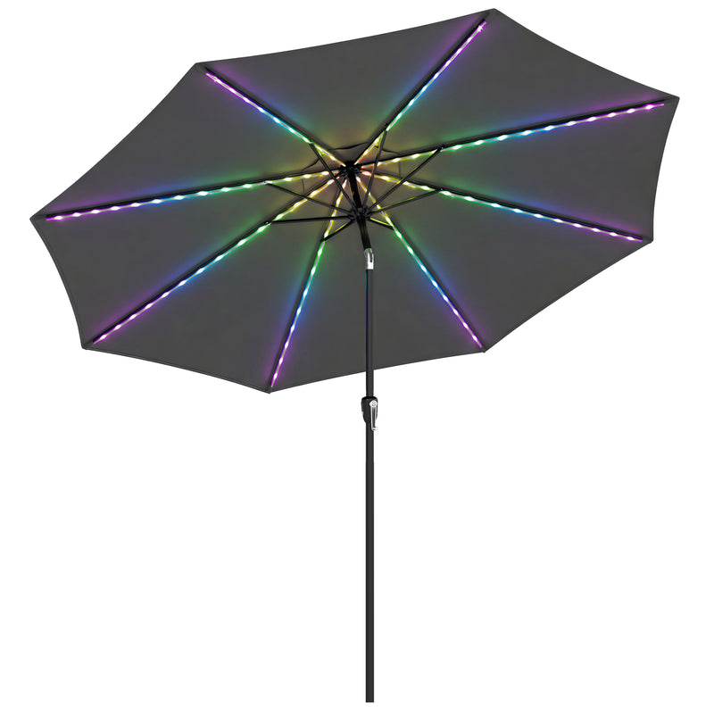 Outsunny 3 m Garden Parasol Umbrella with 112 Solar Powered LED Lights, Patio Umbrella with Crank Handle, Grey--ChewyGames-ChewyGames