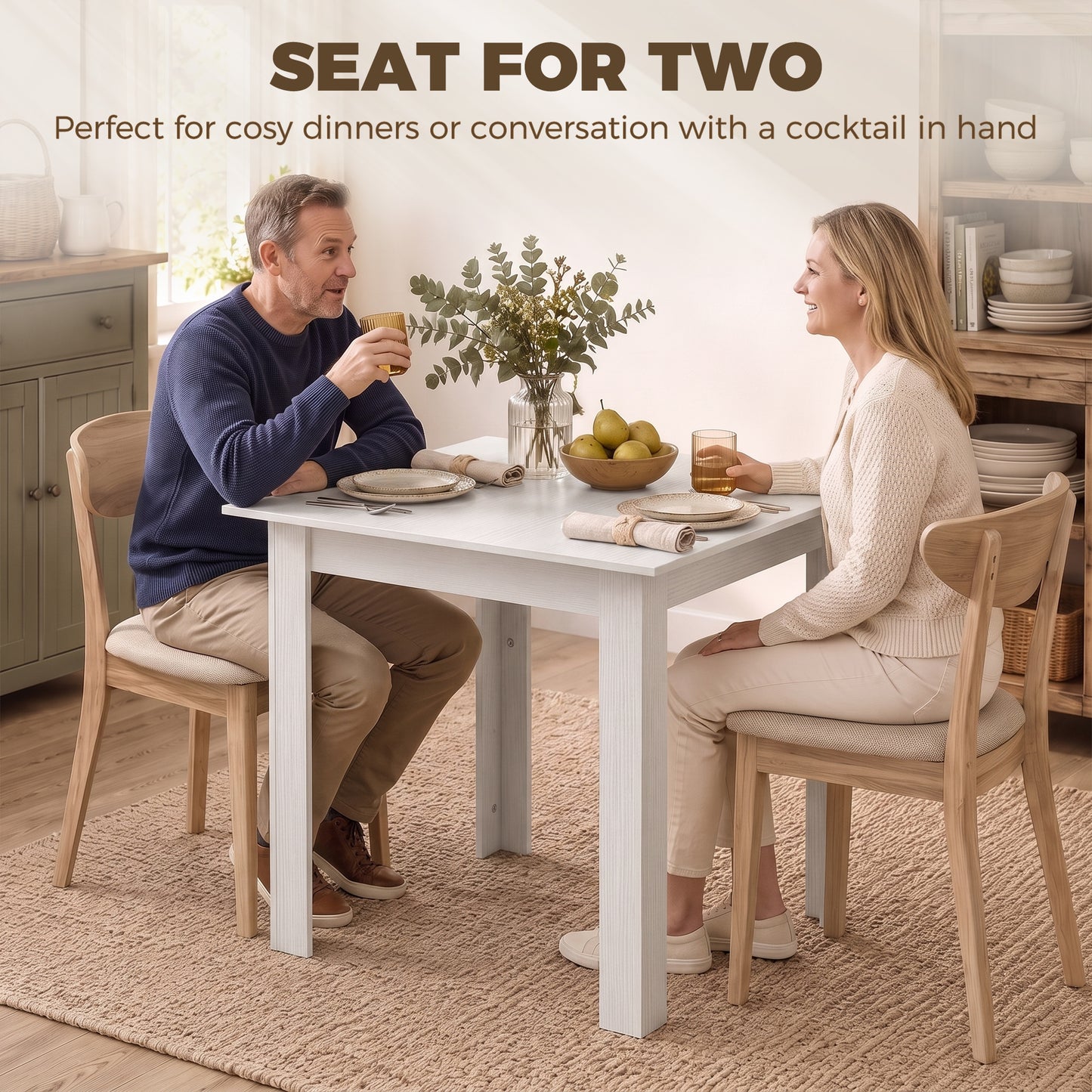 HOMCOM Square Dining Table, Modern Small Dining Table with Wood Effect, Space Saving, Non-slip Foot Pads, White
