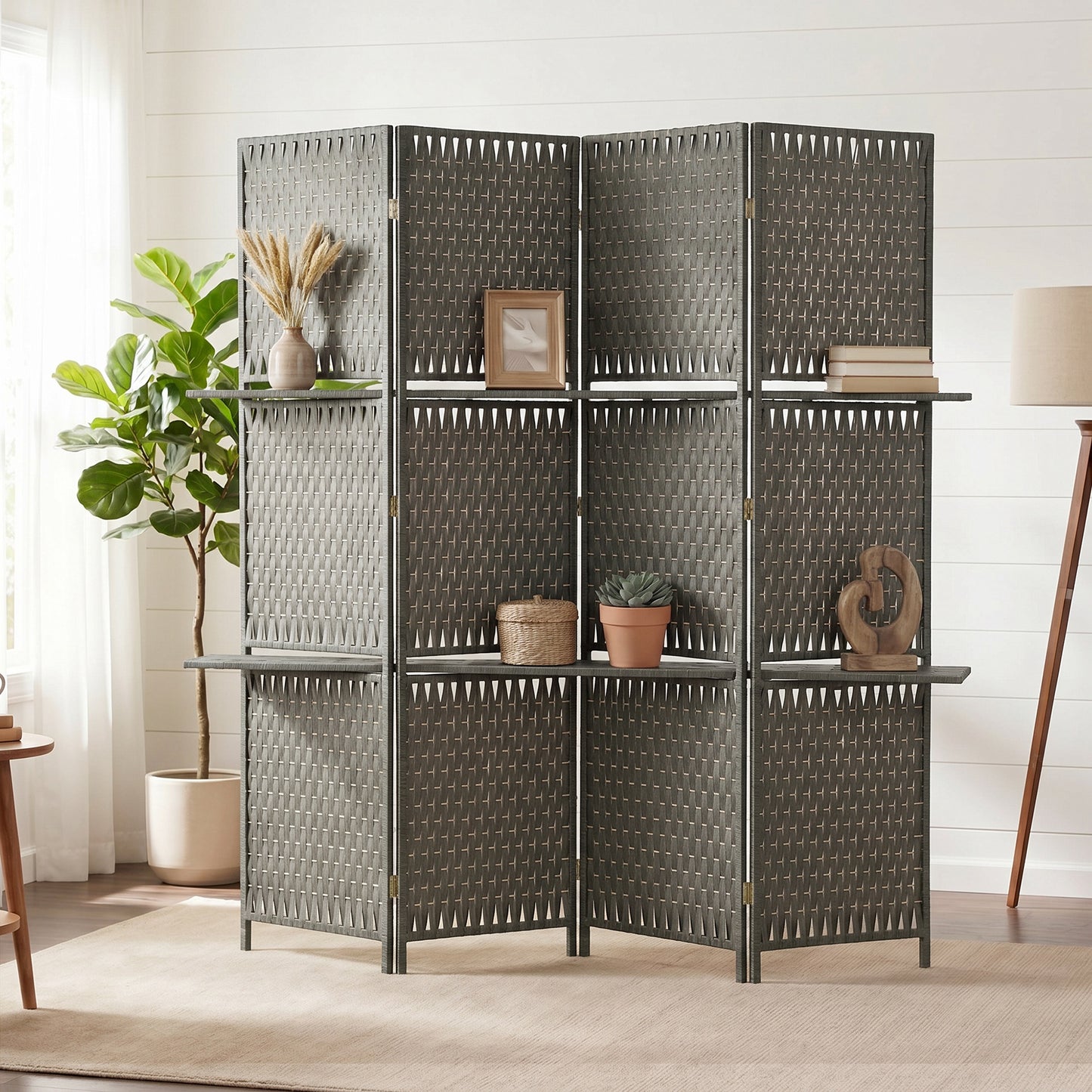 HOMCOM Wave Fibre Freestanding Folding Privacy Screen Panels, Room Divider, Grey
