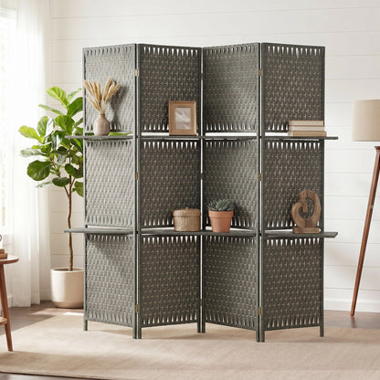 HOMCOM Wave Fibre Freestanding Folding Privacy Screen Panels, Room Divider, Grey