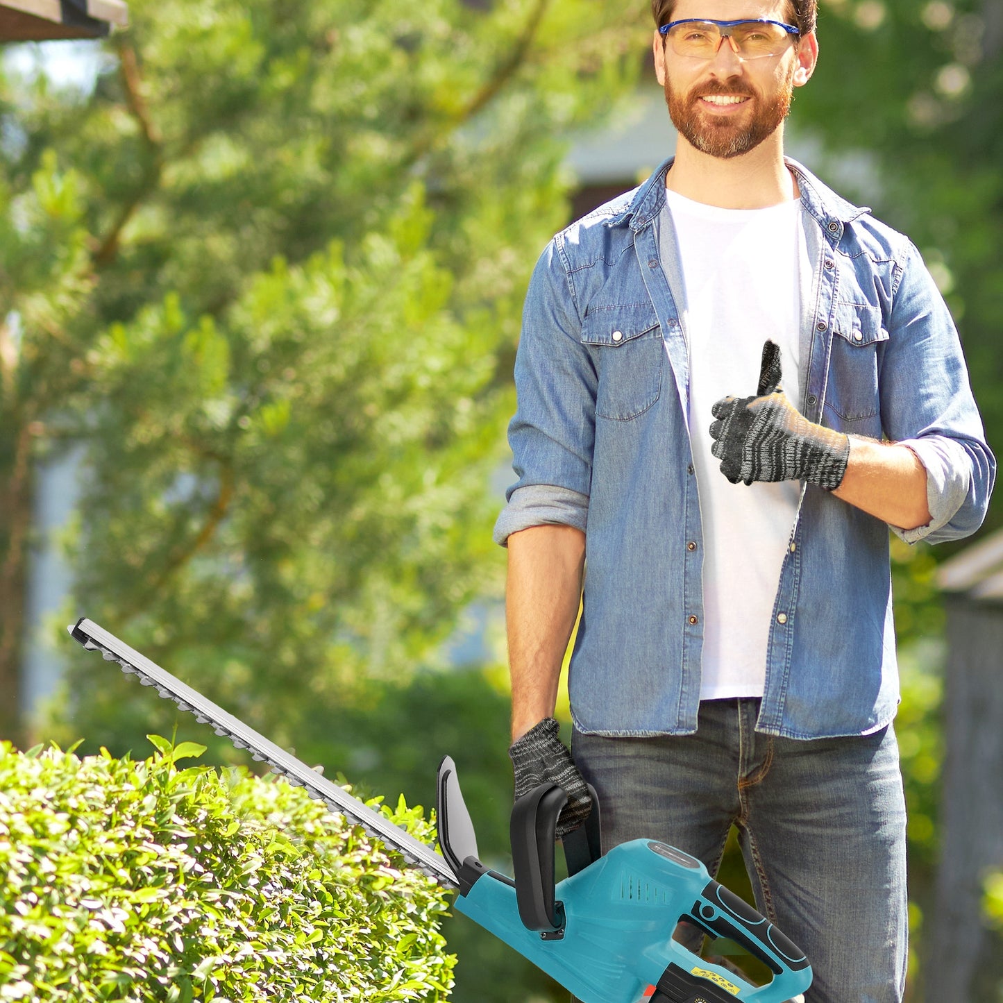 Outsunny 20" Cordless Hedge Trimmer, 18V Electric Hedge Cutter with 51cm Dual Action Blade, 2 x 4000mAh Batteries and Brushless Motor for Garden Branches, Shrubs, Twigs, Blue