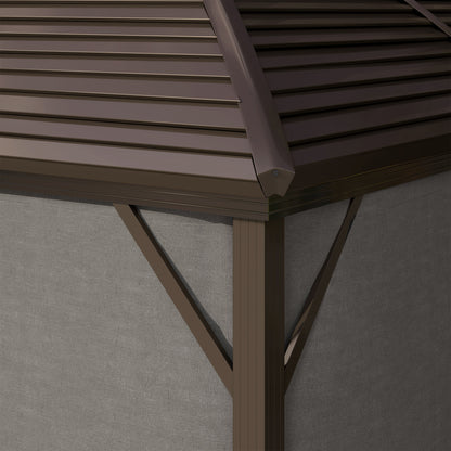 Outsunny 3 x 4m Hardtop Gazebo Canopy with Metal Roof, Aluminium Gazebo Permanent Pavilion with Netting and Curtains, Dark Grey
