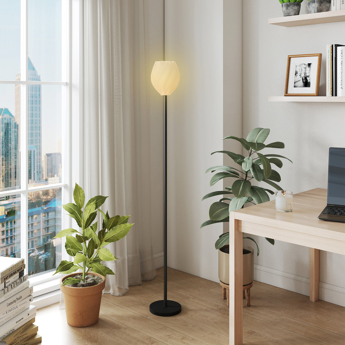 HOMCOM Flower Floor Lamp for Living Room, 3D Printed Modern Standing Lamp with Rose Shade & Foot Switch, Minimalist Tall Pole Lampshade for Bedroom, Office, E27 Holder without Bulb (25W Max), White