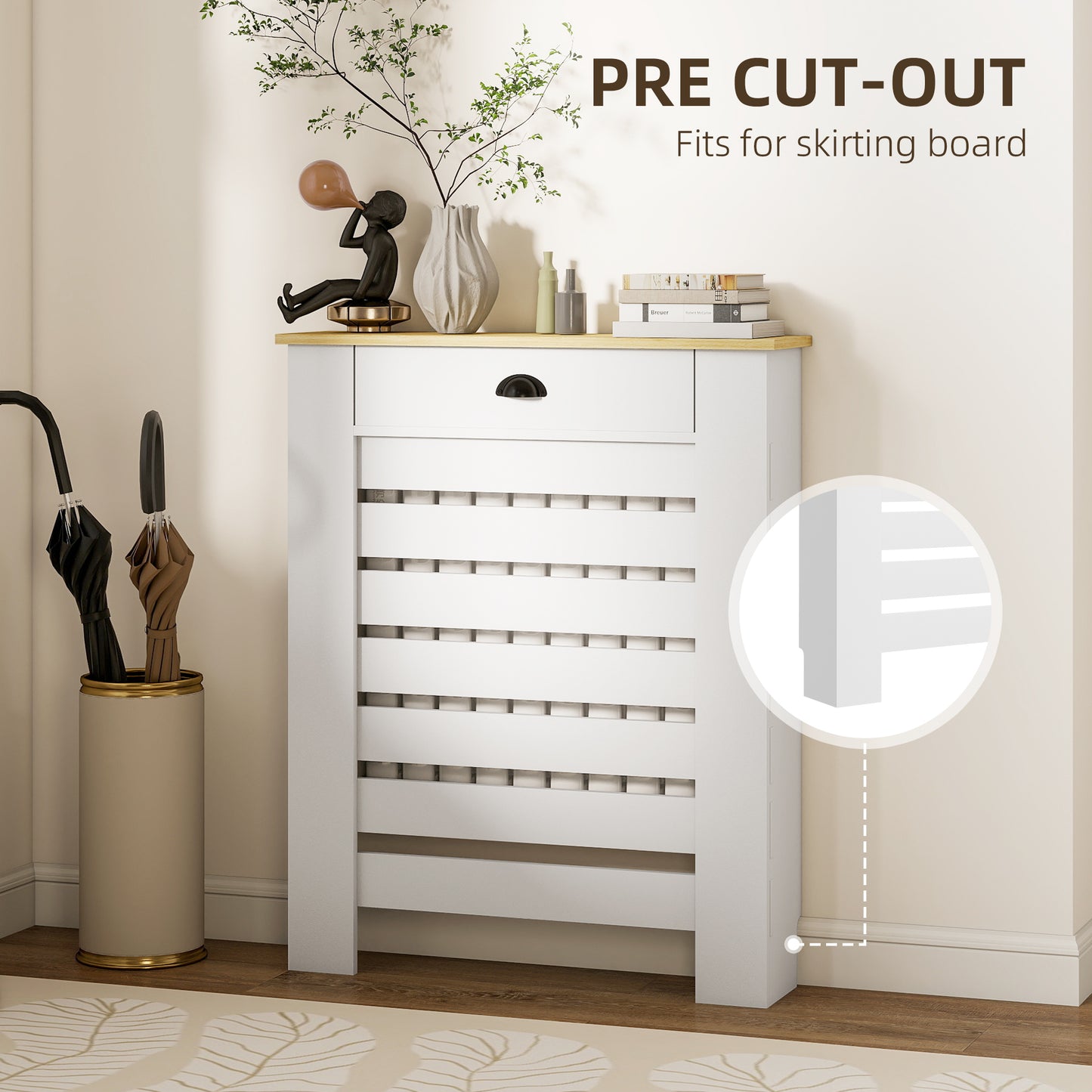 HOMCOM 95.5H x 78Wcm Radiator Cover, with Drawer - White--ChewyGames-ChewyGames