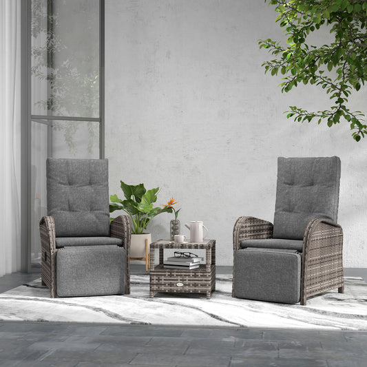 Outsunny 2 Seater Patio Rattan No Installation Chaise Lounge Sofa Set with Premium Fabric Cushion, Grey and Brown