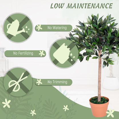 Outsunny 3ft Artificial Laurel Tree Indoor Plant Greenery for Home Office Potted in An Orange Pot
