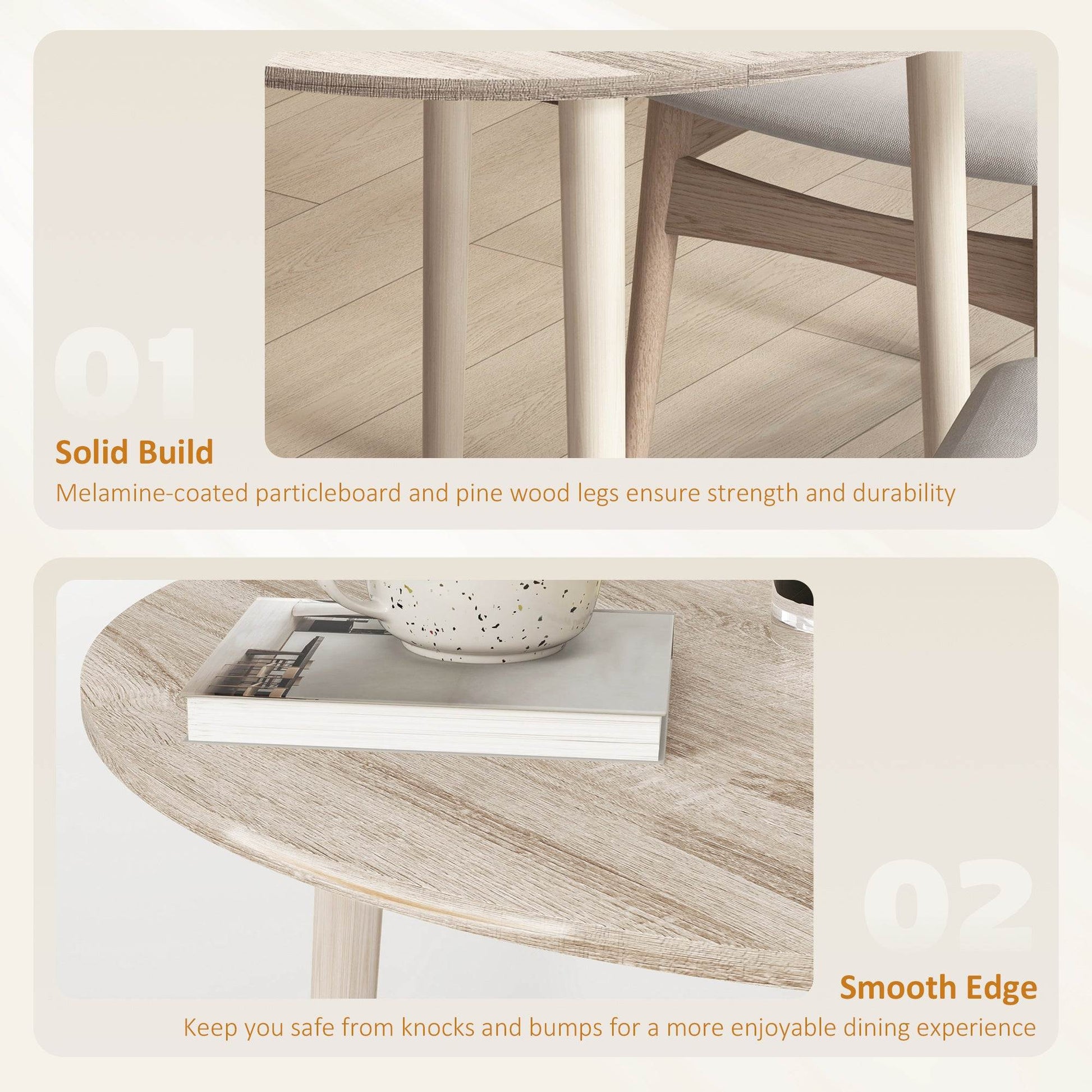 HOMCOM Folding Dining Table for 4, Round Drop Leaf Table, Modern Space Saving Small Kitchen Table with Wood Legs for Dining Room, Natural