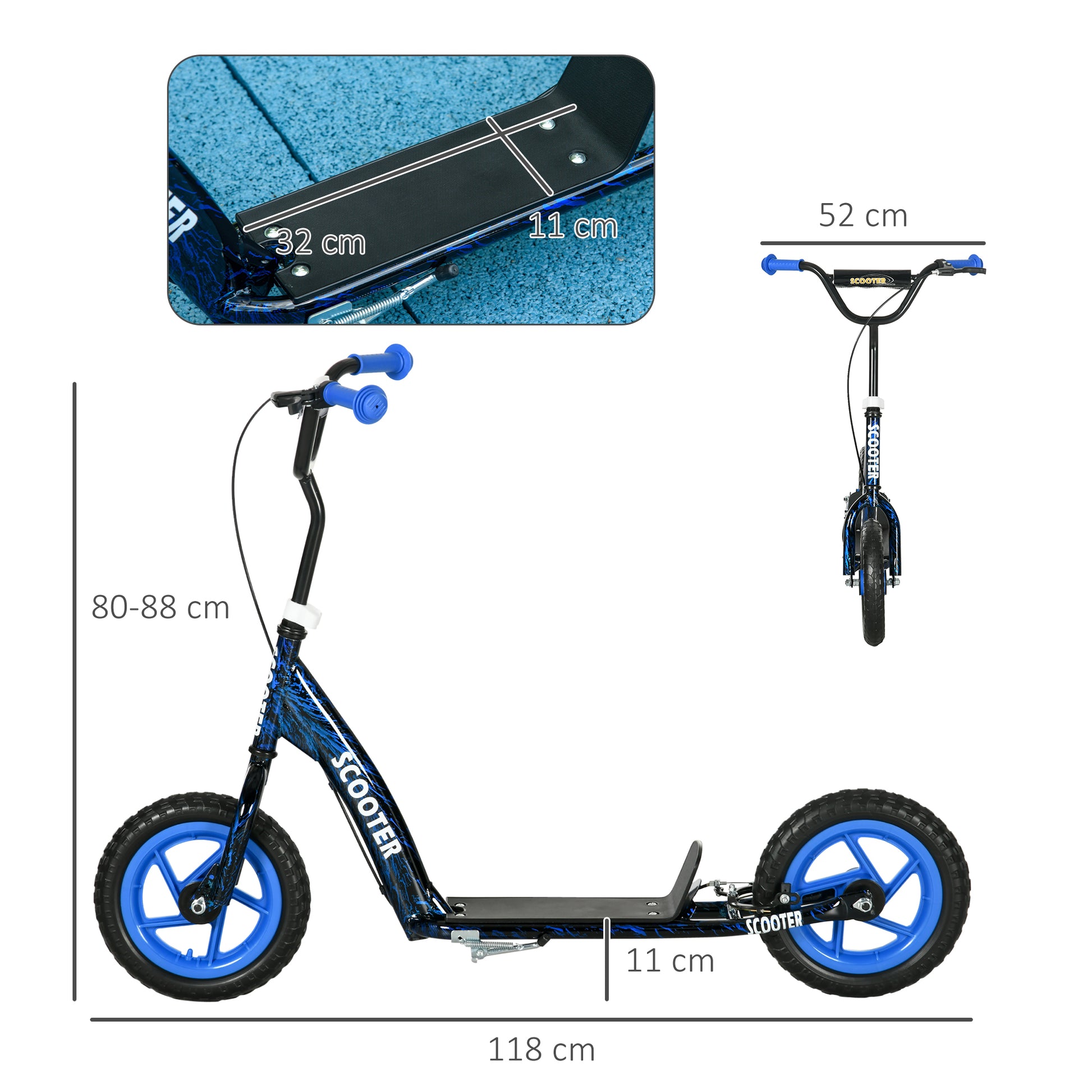 AIYAPLAY Kids Scooter with Adjustable Handlebar, Children's Kick Scooter with Non-slip Footplate, Rear Brake, Kickstand, Blue--ChewyGames-ChewyGames