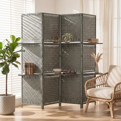 HOMCOM Wave Fibre Freestanding Folding Privacy Screen Panels, Room Divider, Grey