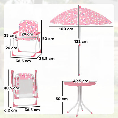 AIYAPLAY Kids Patio Table and Chair Set, Kids Garden Furniture with Umbrella, 4-Piece Bistro Set for Garden, Pink