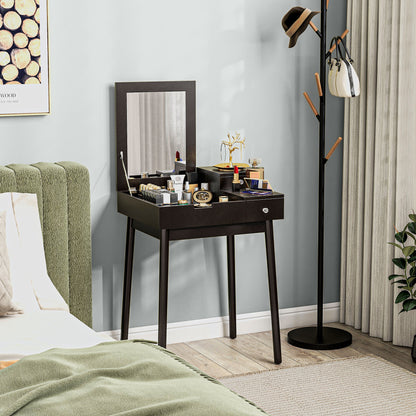 HOMCOM Dressing Table with Flip-up Mirror, Makeup Desk with 2 Drawers and Pine Wood Legs, Vanity Table Writing Desk for Bedroom Living Room, Black