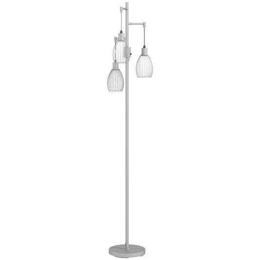 HOMCOM 3-Light Floor Lamp, 170cm Industrial Dimmable Standing Lamp with Steel Wire Cage Lampshades for Living Room, Bedroom, Dining Room, Study, Bulb Not Included, Silver Tone