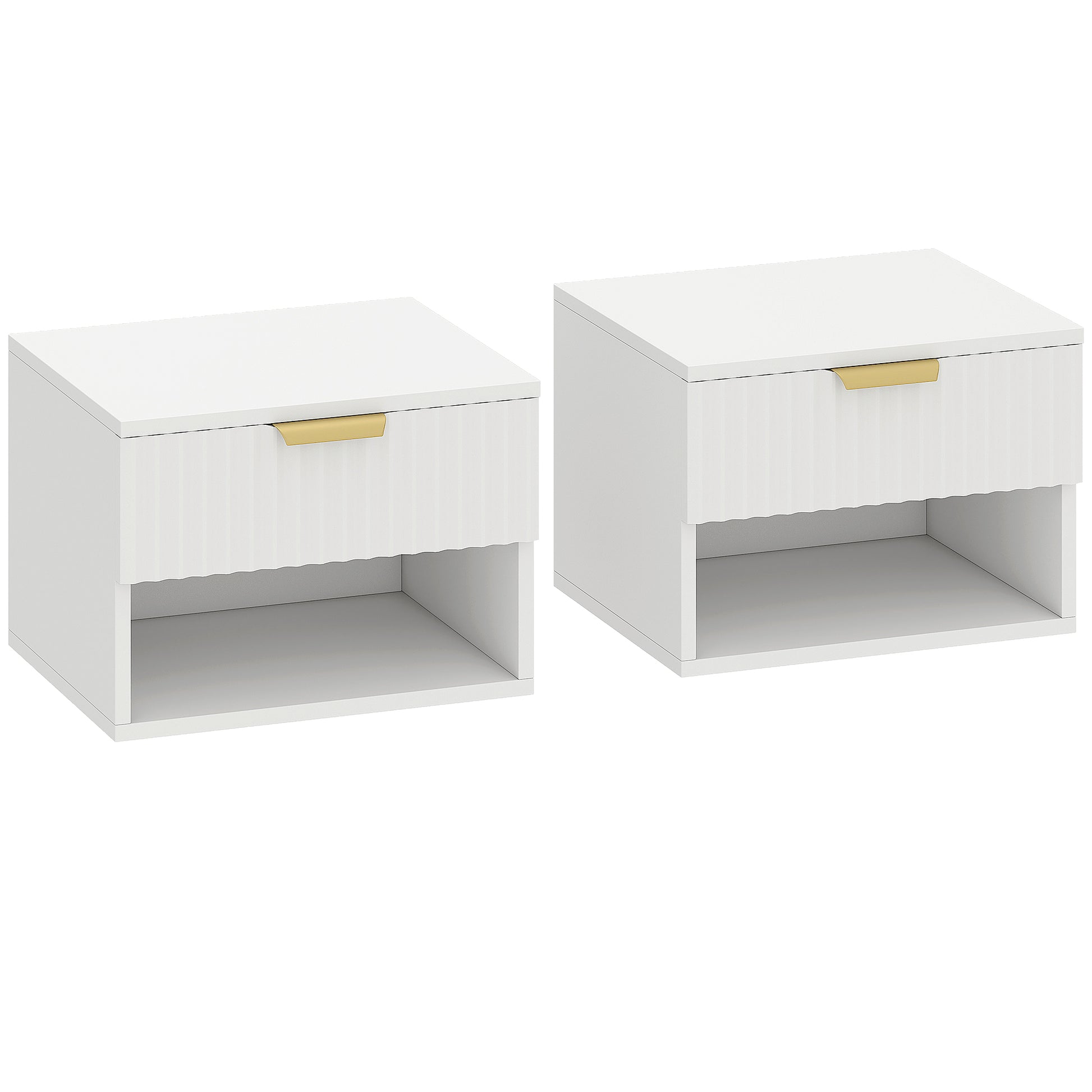 HOMCOM Floating Nightstands Set of 2, Modern Wall Mounted Bedside Tables, White-Nightstands-ChewyGames-ChewyGames