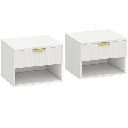 HOMCOM Floating Nightstands Set of 2, Modern Wall Mounted Bedside Tables, White-Nightstands-ChewyGames-ChewyGames