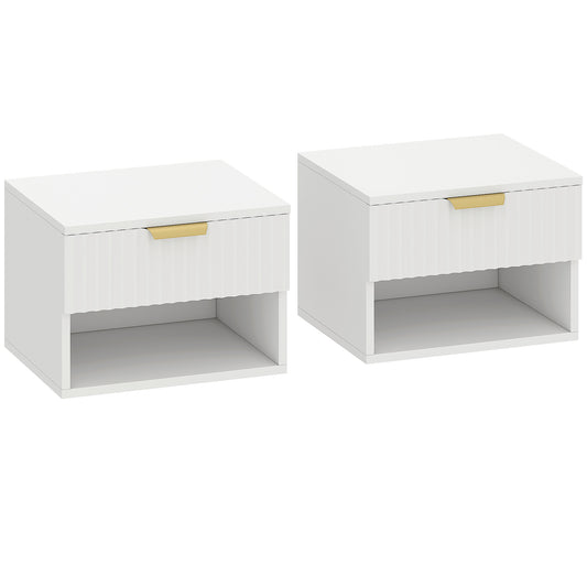 HOMCOM Floating Nightstands Set of 2, Modern Wall Mounted Bedside Tables, White-Nightstands-ChewyGames-ChewyGames