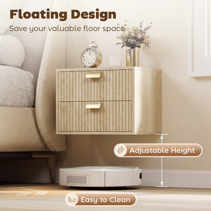 HOMCOM Modern Floating Nightstands Set of 2, Wall Mounted Bedside Tables with 2 Drawers, Oak