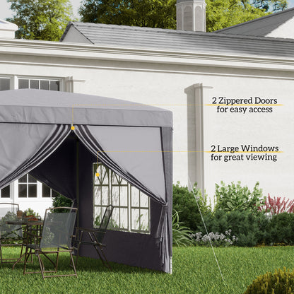 Outsunny 3 x 3 m Garden Pop Up Gazebo, Wedding Party Tent Marquee, Water Resistant Awning Canopy with Sidewalls, Windows, Carry Bag, Grey