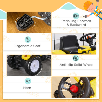 HOMCOM Ride On Tractor, Toddler Excavator Toy, Pretend Play Construction Truck with Adjustable Bucket, Horn for 3 Years+