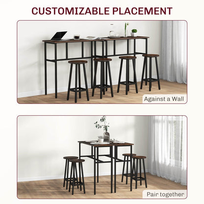HOMCOM 6-Piece Bar Table Set, Counter Height Kitchen Dining Set with 2 High Tables & 4 Stools, Space Saving Compact Bar Furniture for Small Kitchens and Flats, Multiple Arrangements, Rustic Brown