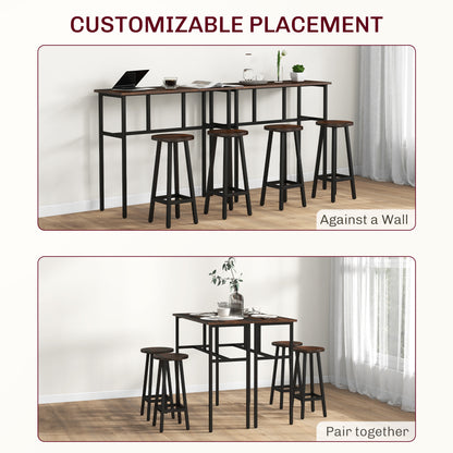 HOMCOM 6-Piece Bar Table Set, Counter Height Kitchen Dining Set with 2 High Tables & 4 Stools, Space Saving Compact Bar Furniture for Small Kitchens and Flats, Multiple Arrangements, Rustic Brown
