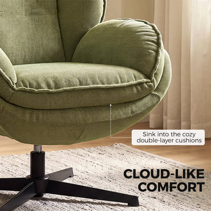 HOMCOM Armchair with Adjustable Footstool, 360° Swivel Chenille Cloud Accent Chair with Thick Cushion, Steel Base, Green