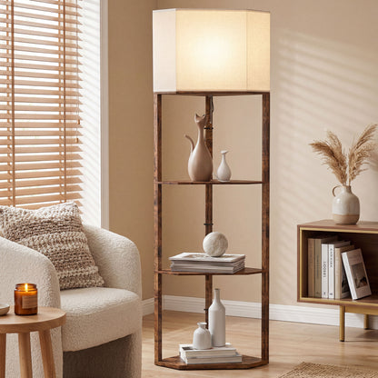 HOMCOM Corner Floor Light, with Shelves - Wood-Effect