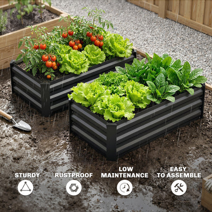 Outsunny Set of Two 100 x 60cm Steel Planter Boxes - Grey