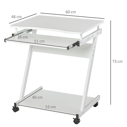 HOMCOM Movable Computer Desk with 4 Moving Wheels and Keyboard Tray White